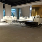 Modern Large-Scale Modular Sectional Sofa with Channel-Tufted Backrest, Integrated Wood Side Cabinet & Premium Textured Fabric